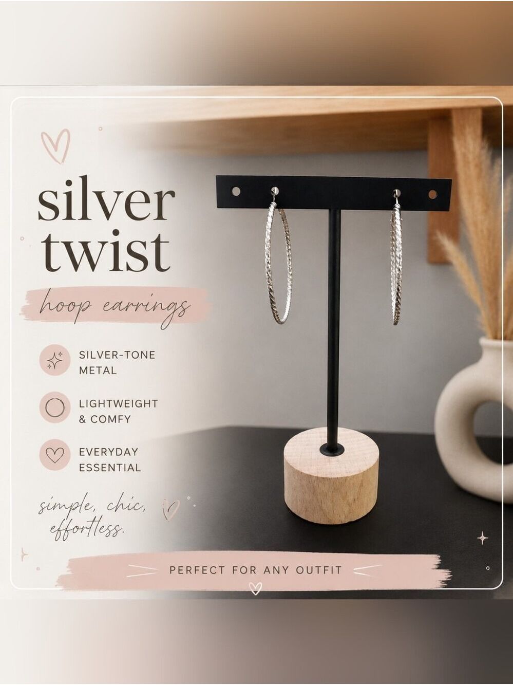 Twisted Silver-Tone Hoop Earrings — Lightweight Everyday Hoops